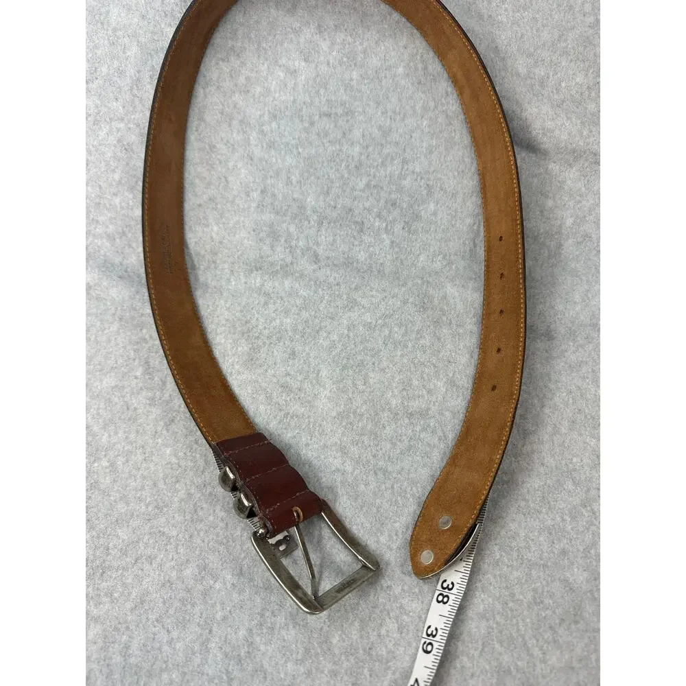 Leather Belt Silver Buckle Western Strap Brown Vintage